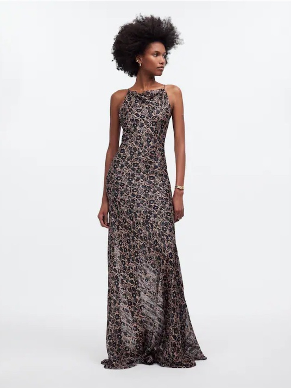 Madewell Floral Halter Maxi Dress in Brown and Black
